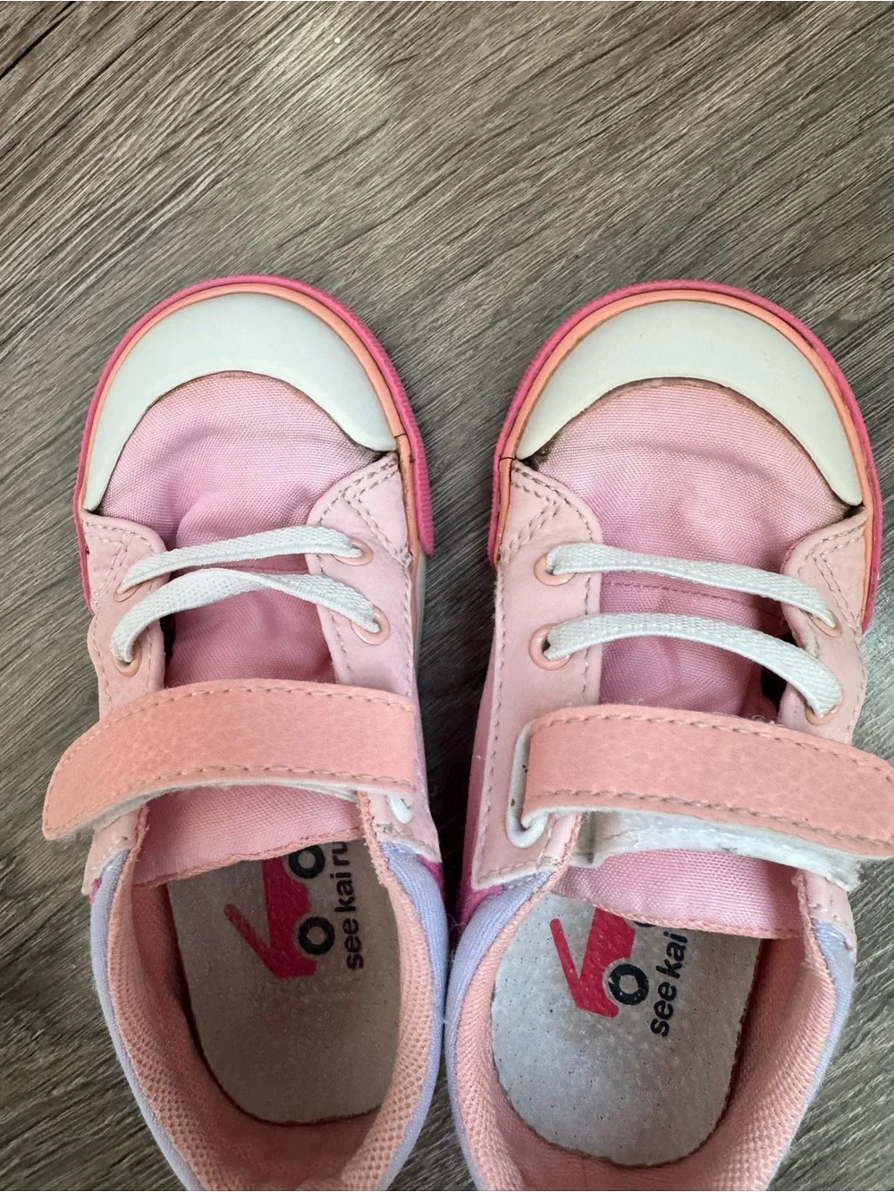 See Kai Run Pink and White Toddler Sneakers with Hook-and-Loop Strap